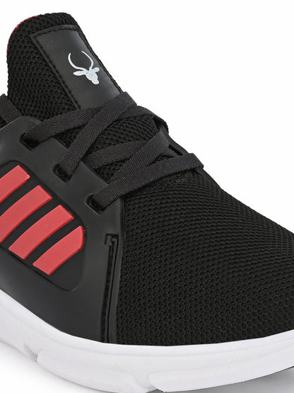 Hirolas® Men's Black/Red Mesh Running/Walking/Gym Lace Up Sport Shoes (HRL2003BLR)