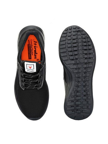 Hirolas® Men's Black Mesh Running/Walking/Gym Lace Up Sport Shoes (HRL2020BLK)