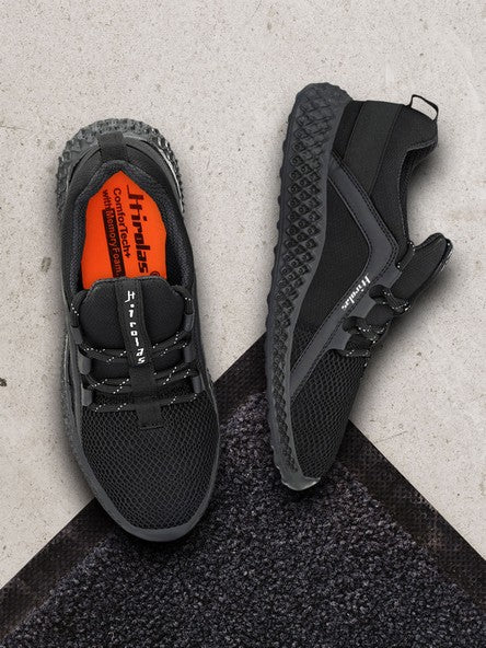 Hirolas® Men's Black Mesh Running/Walking/Gym Lace Up Sport Shoes (HRL2021BLK)