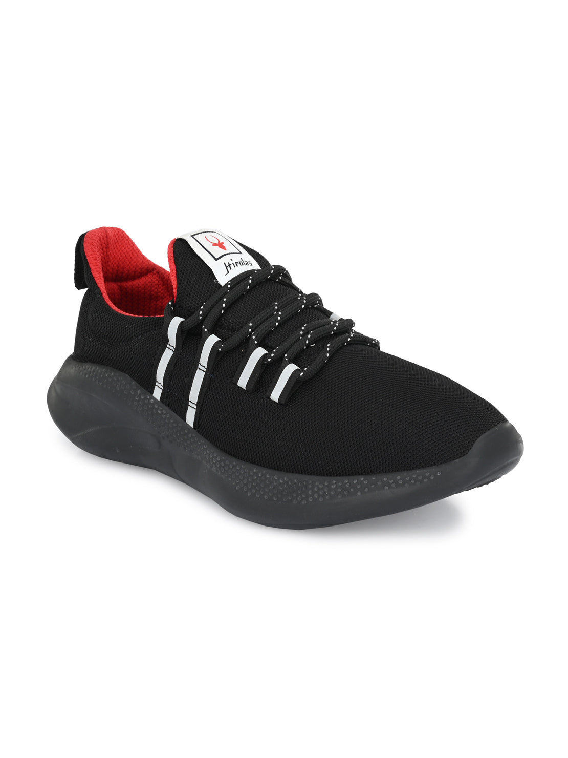 Hirolas® Men's Black Mesh Running/Walking/Gym Lace Up Sport Shoes (HRL2023BLK)