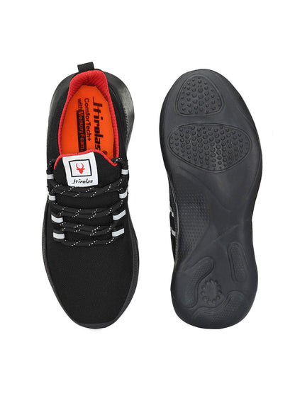 Hirolas® Men's Black Mesh Running/Walking/Gym Lace Up Sport Shoes (HRL2023BLK)