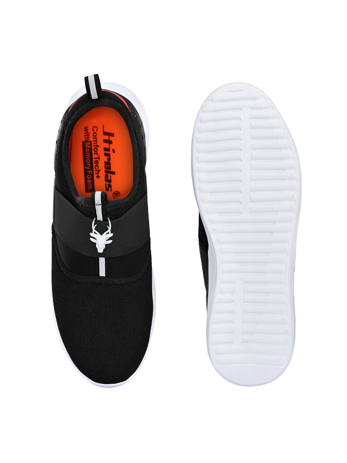 Hirolas® Men's Black Mesh Running/Walking/Gym Slip On Sport Shoes (HRL2027BLK)