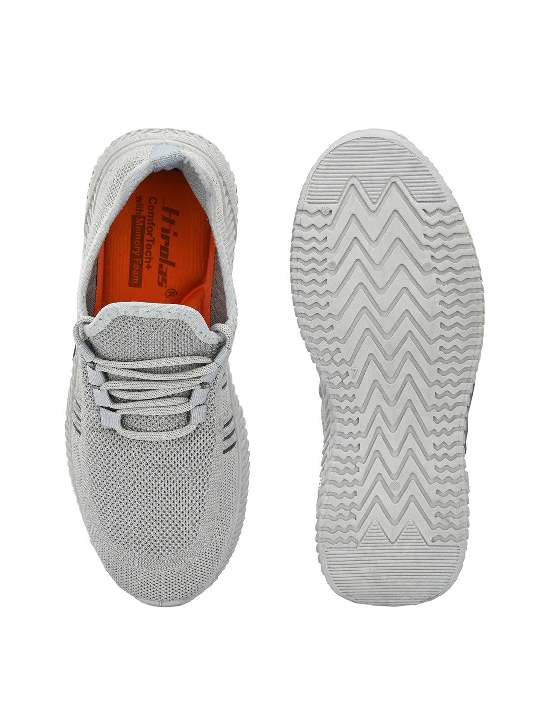 Hirolas® Men's Grey Knitted Running/Walking/Gym Lace Up Sport Shoes (HRL2039GRY)