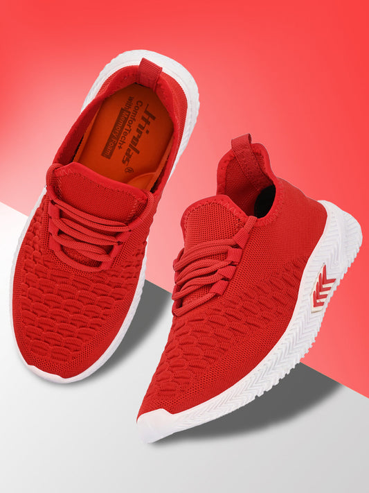Hirolas® Men's Red Knitted Running/Walking/Gym Lace Up Sport Shoes (HRL2040RED)