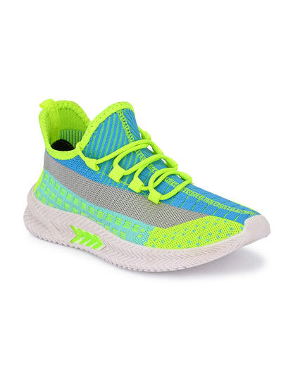 Hirolas® Men's Blue/Green Knitted Running/Walking/Gym Lace Up Sport Shoes (HRL2047BGN)