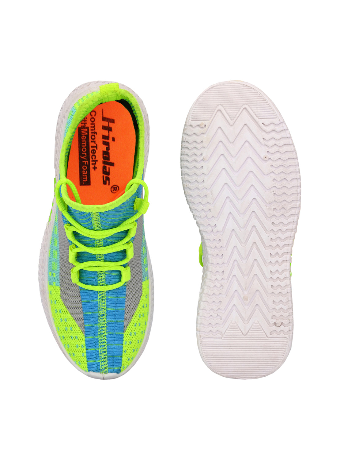 Hirolas® Men's Blue/Green Knitted Running/Walking/Gym Lace Up Sport Shoes (HRL2047BGN)