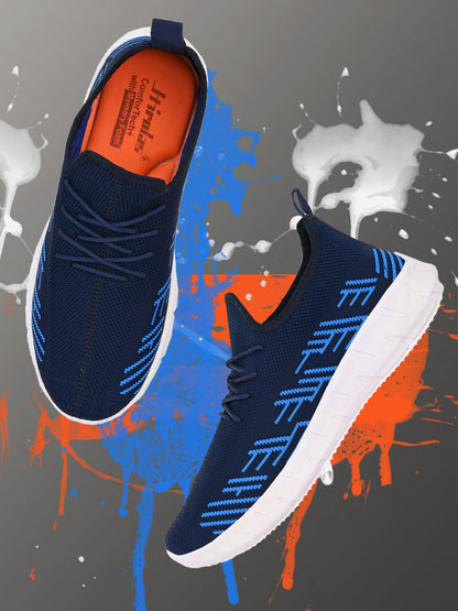 Hirolas® Men's Blue Knitted Running/Walking/Gym Lace Up Sport Shoes (HRL2049BLU)