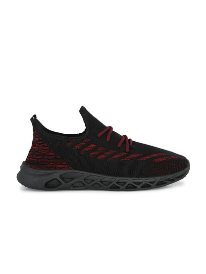 Hirolas® Men's Black Knitted Athleisure Lace-Up Running/Gym/Walking Sports Shoes