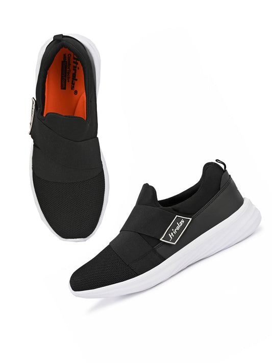 Hirolas® Men's Black Mesh Running/Walking/Gym Slip On Sport Shoes (HRL2058BLK)