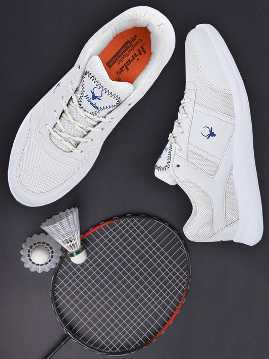 Hirolas® Men's White Synthetic Leather Lace Up Walking Sports Shoes (HRL2075WHT)