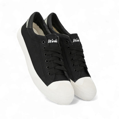 Hirolas Men's Black Canvas Vulcansied Skateboard Lace Up Sneaker Shoes (HRL2076BLK)