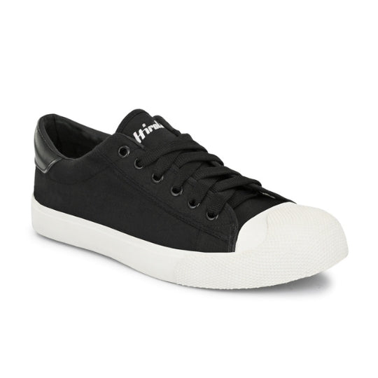 Hirolas Men's Black Canvas Vulcansied Skateboard Lace-Up Sneaker Shoes (HRL2076BLK)
