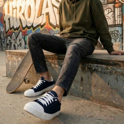 Hirolas Men's Blue Canvas Vulcansied Skateboard Lace Up Sneaker Shoes (HRL2076BLU)