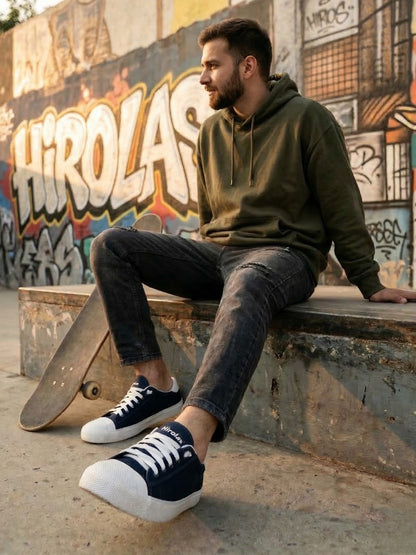 Hirolas Men's Blue Canvas Vulcansied Skateboard Lace Up Sneaker Shoes (HRL2076BLU)