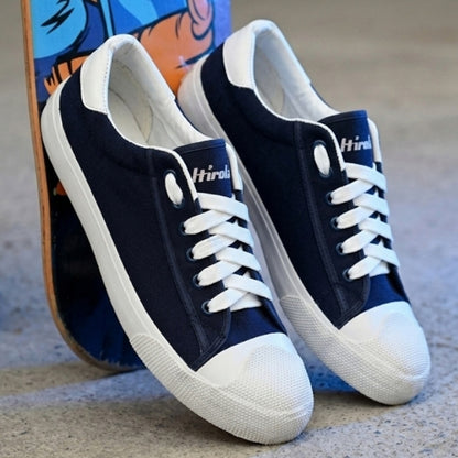 Hirolas Men's Blue Canvas Vulcansied Skateboard Lace Up Sneaker Shoes (HRL2076BLU)