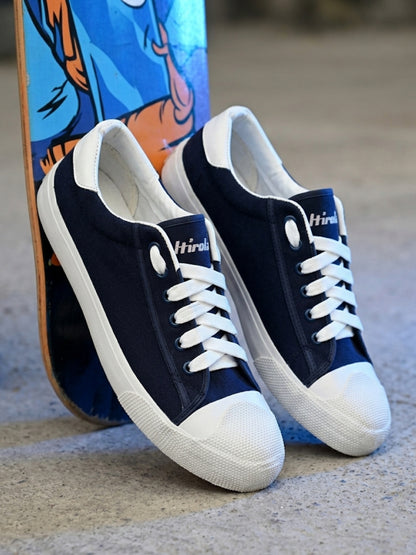 Hirolas Men's Blue Canvas Vulcansied Skateboard Lace Up Sneaker Shoes (HRL2076BLU)