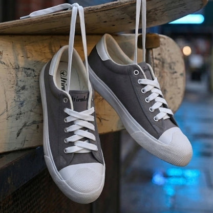 Hirolas Men's Grey Canvas Vulcansied Skateboard Lace Up Sneaker Shoes (HRL2076GRY)