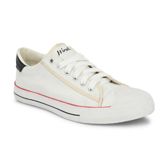 Hirolas Men's White Canvas Vulcansied Skateboard Lace Up Sneaker Shoes (HRL2076WHT)