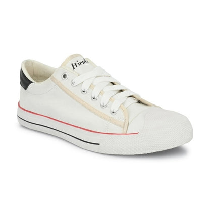 Hirolas Men's White Canvas Vulcansied Skateboard Lace Up Sneaker Shoes (HRL2076WHT)