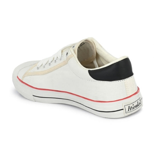 Hirolas Men's White Canvas Vulcansied Skateboard Lace Up Sneaker Shoes (HRL2076WHT)