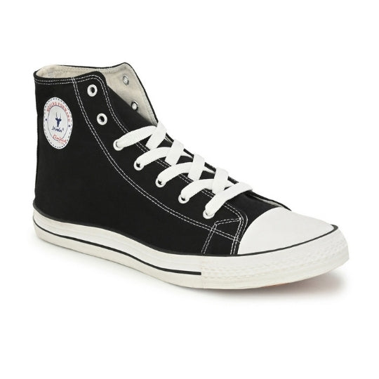 Hirolas Men's Black Canvas Vulcansied Skateboard Lace Up Ankle Length Sneaker Shoes (HRL2077BLK)