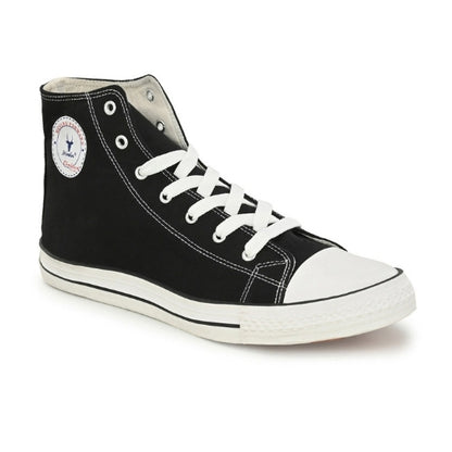 Hirolas Men's Black Canvas Vulcansied Skateboard Lace Up Ankle Length Sneaker Shoes (HRL2077BLK)