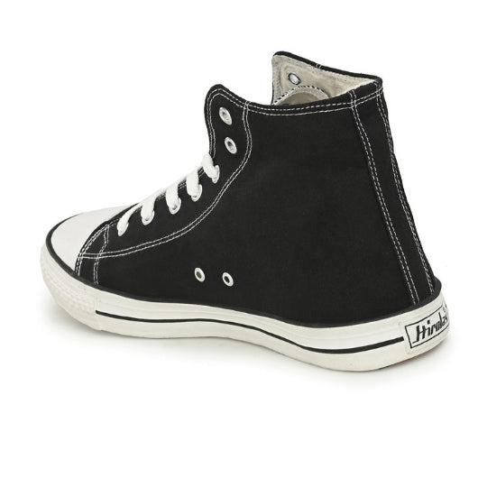 Hirolas Men's Black Canvas Vulcansied Skateboard Lace Up Ankle Length Sneaker Shoes (HRL2077BLK)