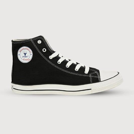 Hirolas Men's Black Canvas Vulcansied Skateboard Lace Up Ankle Length Sneaker Shoes (HRL2077BLK)