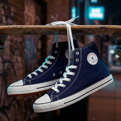 Hirolas Men's Blue Canvas Vulcansied Skateboard Lace Up Ankle Length Sneaker Shoes (HRL2077BLU)