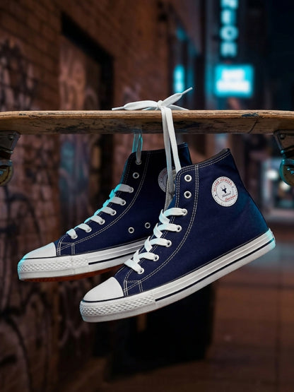 Hirolas Men's Blue Canvas Vulcansied Skateboard Lace Up Ankle Length Sneaker Shoes (HRL2077BLU)