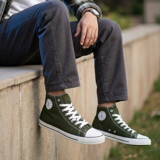 Hirolas Men's Olive Canvas Vulcansied Skateboard Lace Up Ankle Length Sneaker Shoes (HRL2077OLV)