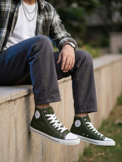 Hirolas Men's Olive Canvas Vulcansied Skateboard Lace Up Ankle Length Sneaker Shoes (HRL2077OLV)