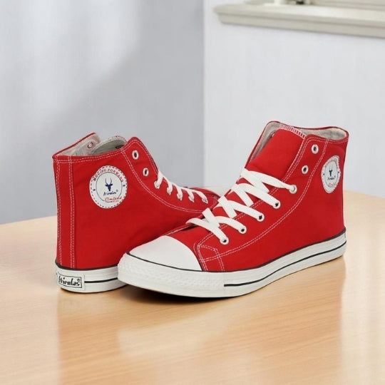 Hirolas Men's Red Canvas Vulcansied Skateboard Lace Up Ankle Length Sneaker Shoes (HRL2077RED)