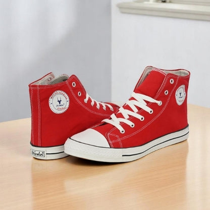 Hirolas Men's Red Canvas Vulcansied Skateboard Lace Up Ankle Length Sneaker Shoes (HRL2077RED)