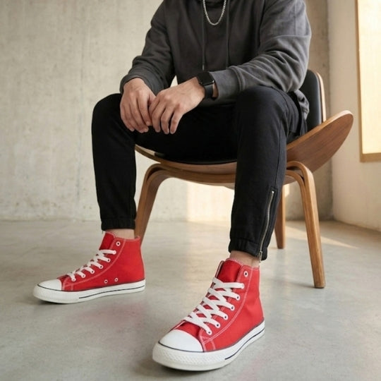 Hirolas Men's Red Canvas Vulcansied Skateboard Lace Up Ankle Length Sneaker Shoes (HRL2077RED)
