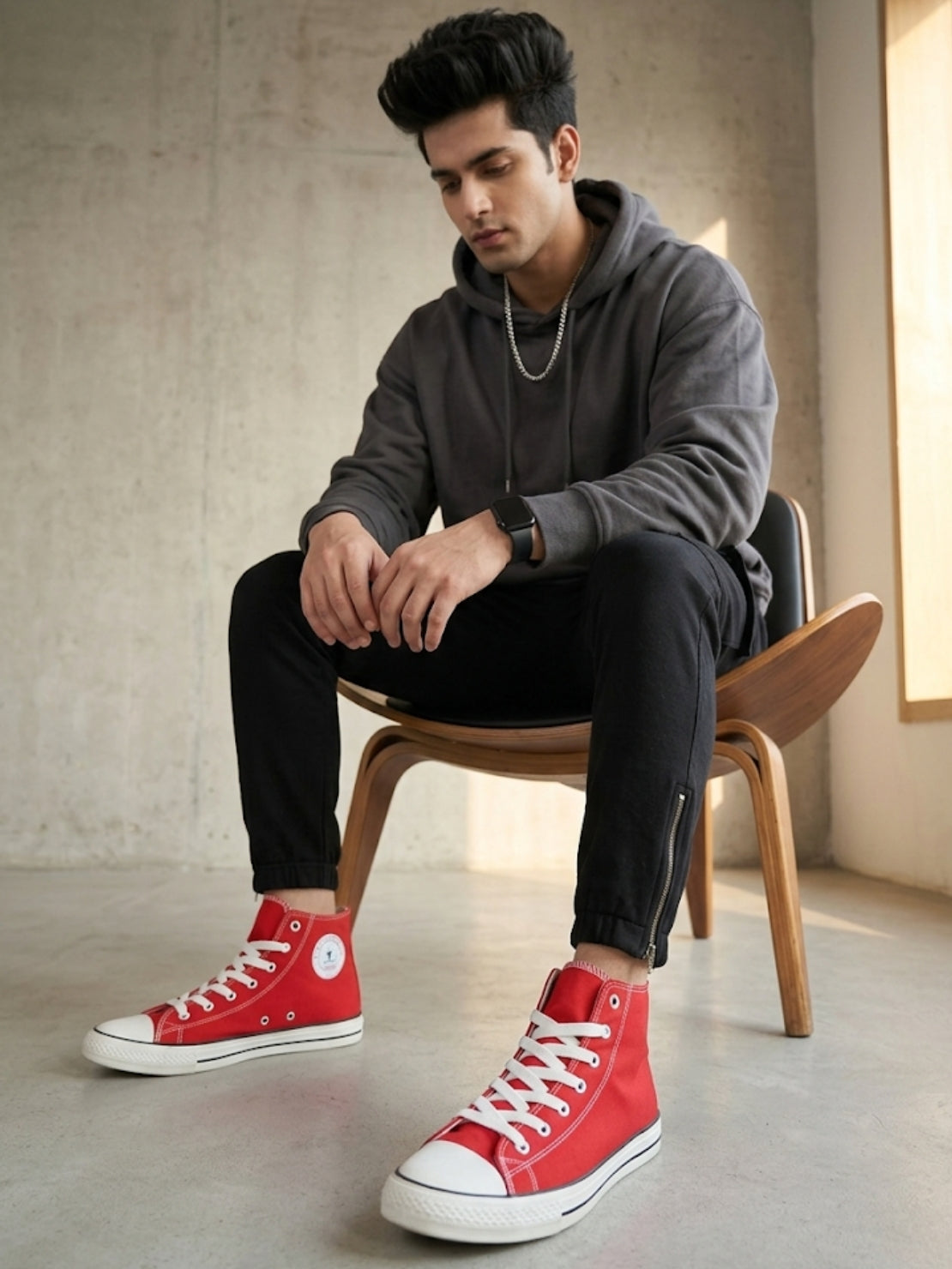 Hirolas Men's Red Canvas Vulcansied Skateboard Lace Up Ankle Length Sneaker Shoes (HRL2077RED)