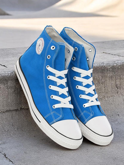 Hirolas Men's Sky Blue Canvas Vulcansied Skateboard Lace Up Ankle Length Sneaker Shoes (HRL2077SBU)
