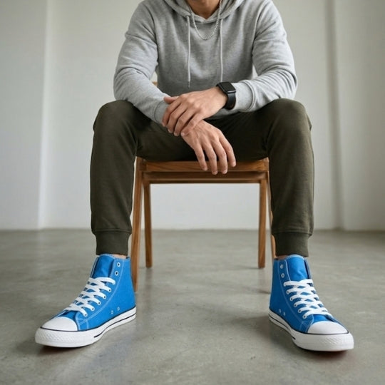 Hirolas Men's Sky Blue Canvas Vulcansied Skateboard Lace Up Ankle Length Sneaker Shoes (HRL2077SBU)