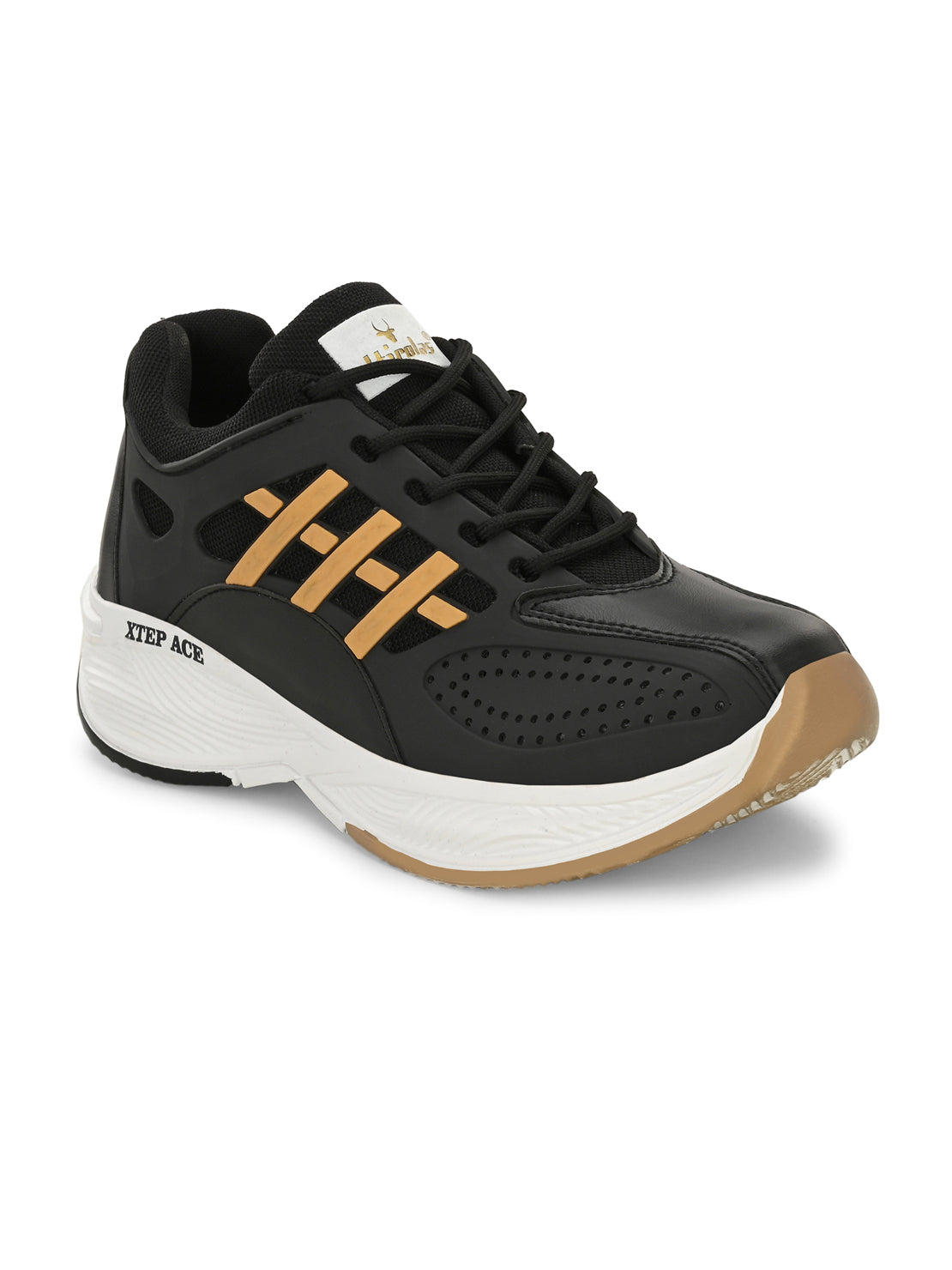 Hirolas® Men's Black/Beige Velocity Max Running Lace Up Sport Shoes (HRL2078BLB)