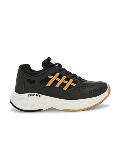 Hirolas® Men's Black/Beige Velocity Max Running Lace Up Sport Shoes (HRL2078BLB)