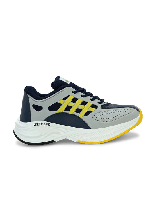 Hirolas Men's Grey/Yellow Velocity Max Running Lace Up Sport Shoes (HRL2078GRY)