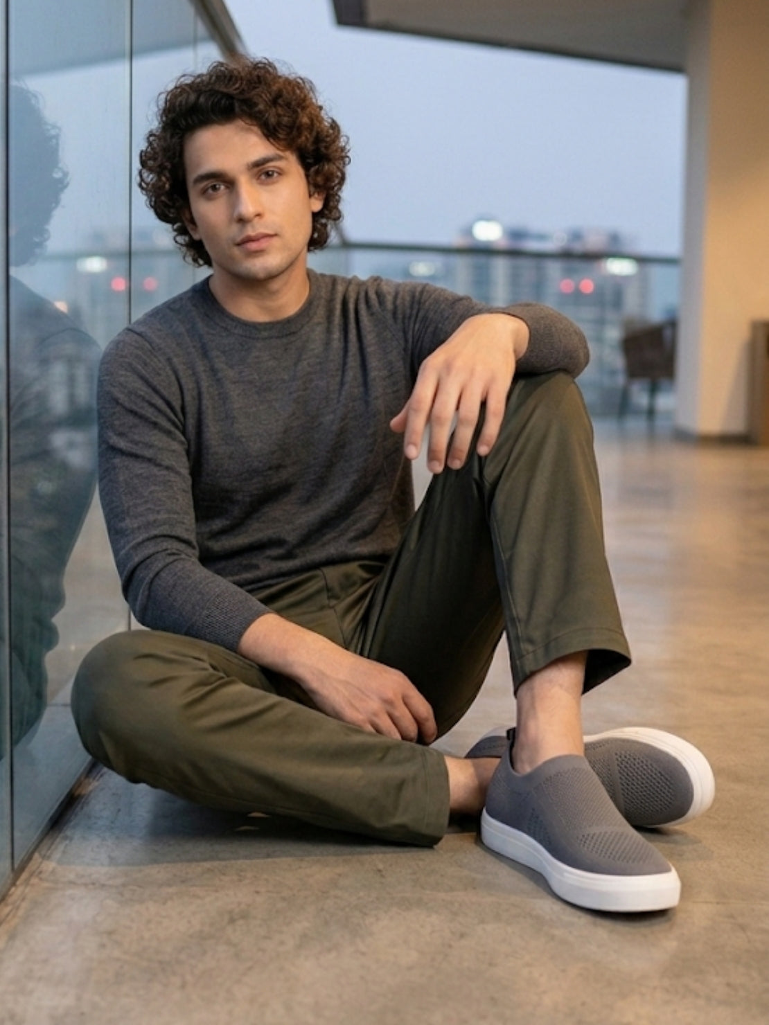 Hirolas Men's Casual Knitted Slip-On Sneaker - Dark Grey -HRL2083DGY