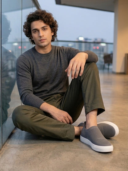 Hirolas Men's Casual Knitted Slip-On Sneaker - Dark Grey -HRL2083DGY