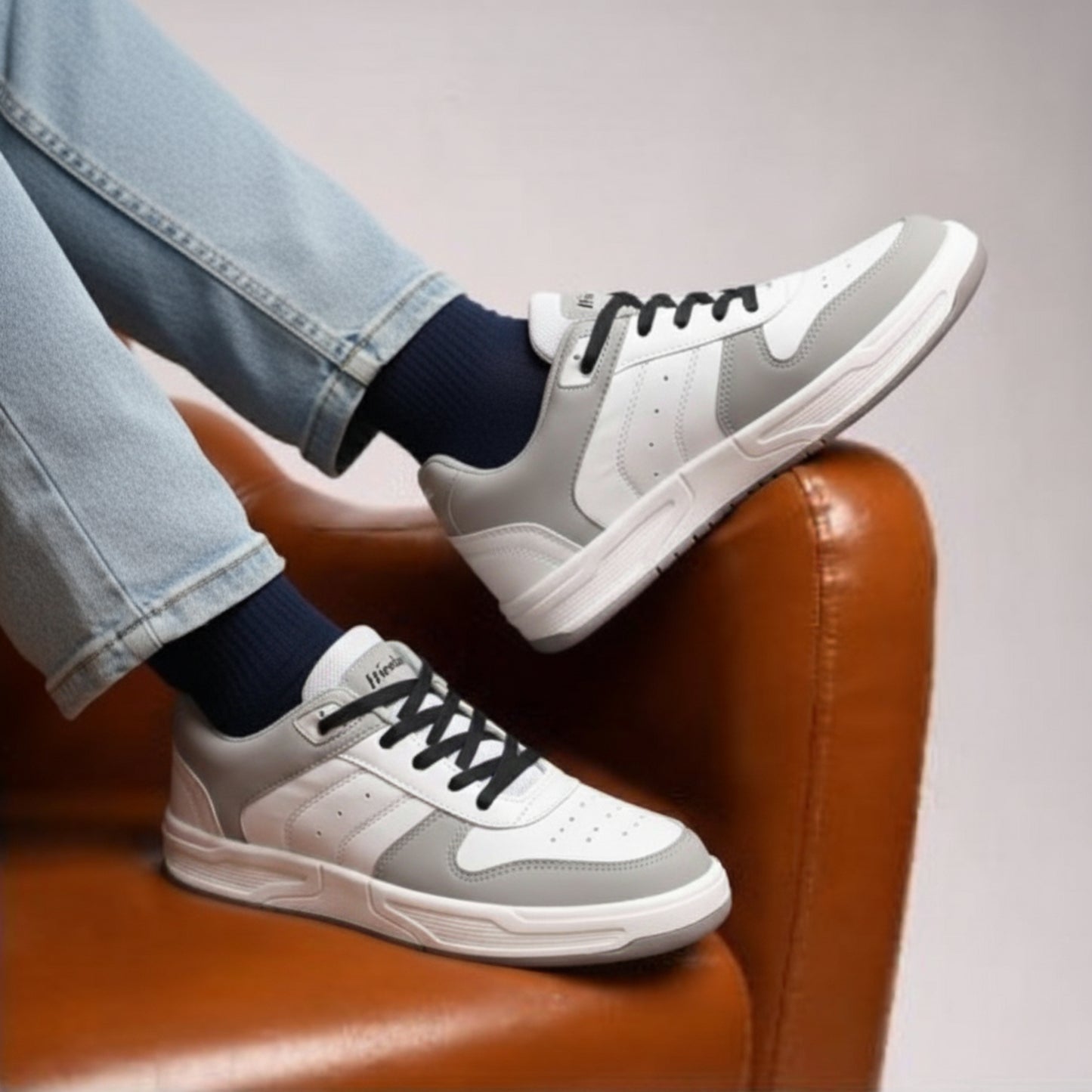 Hirolas Men's Grey & White Casual Sneaker Comfortable Daily Wear Shoes with Cushioned Insole & Durable Sole  HRL2084GRY