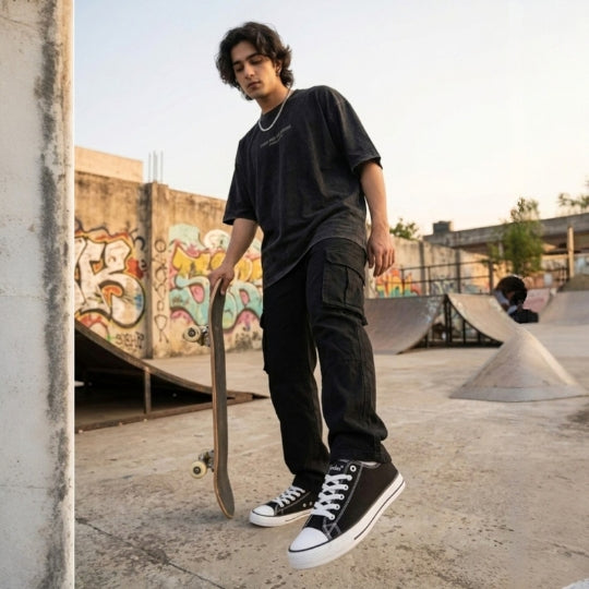 Hirolas Men's vulcanised Skateboard Sneaker Shoes - Black