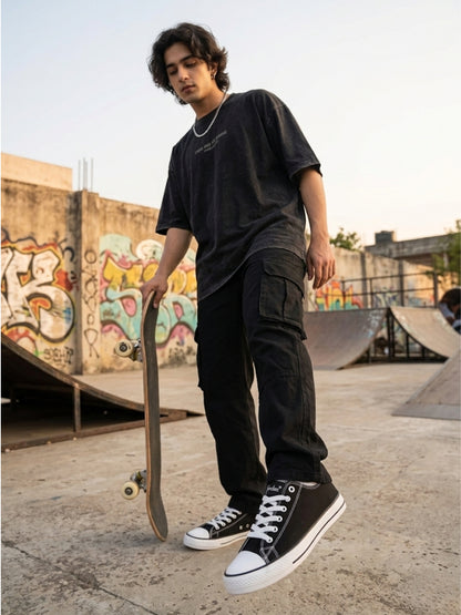 Hirolas Men's vulcanised Skateboard Sneaker Shoes - Black
