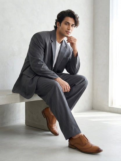 Hirolas Men's Executive Genuine Leather Tan Formal Brogue Shoes