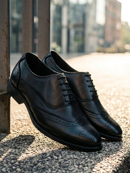 Hirolas Men's Executive Black Genuine Leather Brogue Formal Shoes