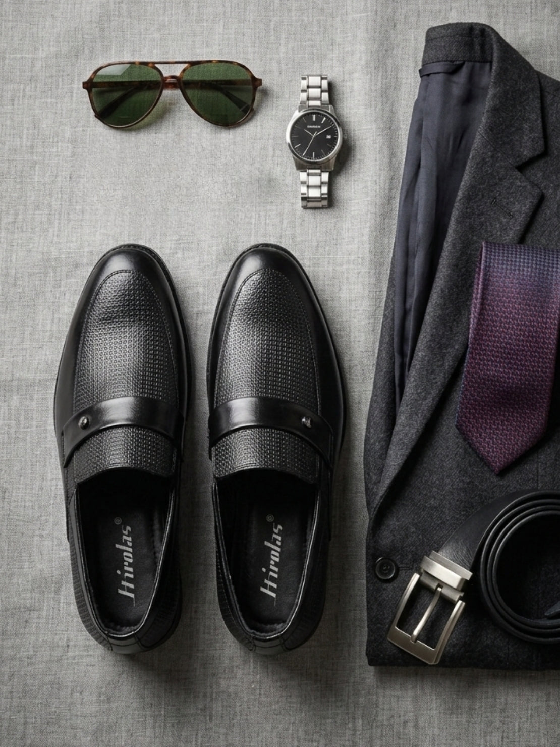 Hirolas Men's Executive Black Genuine Leather Moccasin Slip on Formal Shoes