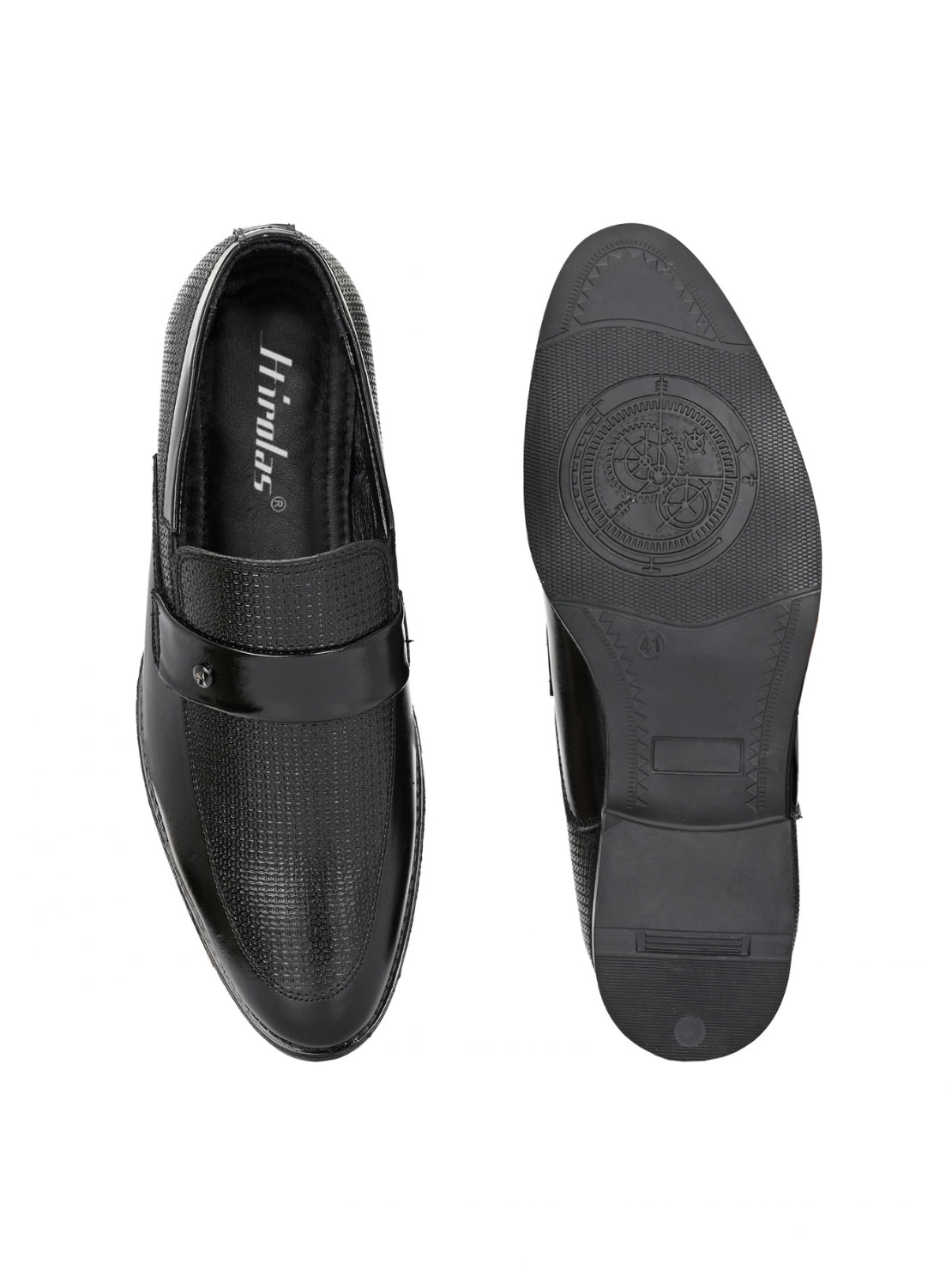 Hirolas Men's Executive Black Genuine Leather Moccasin Slip on Formal Shoes